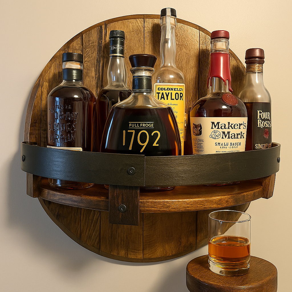 Estante de Pared de Roble Rústico para Botellas de Whisky
