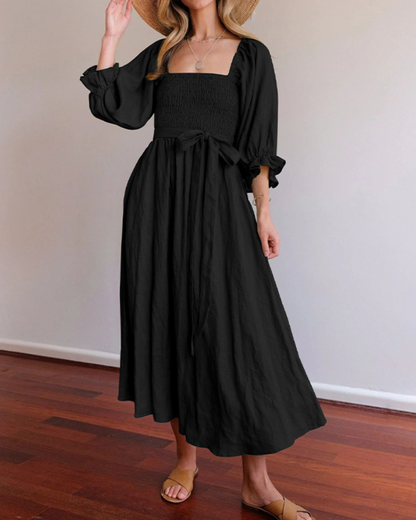 Aviana - Vestido Maxi Elegante Reversible con Mangas Abullonadas