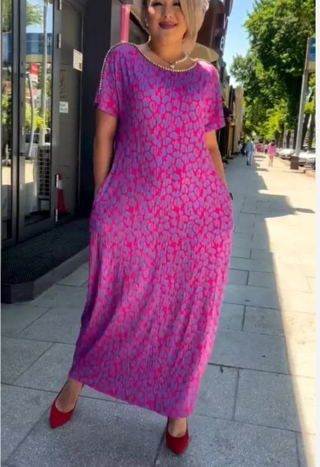 Raven - Vestido Maxi Estampado Chic de Primavera con Bolsillos