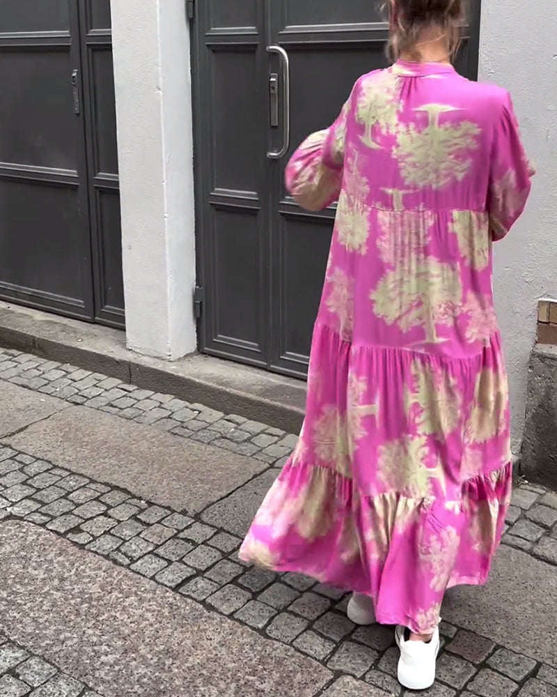 Giavanna - Vestido Largo Casual con Mangas Acampanadas Estampado