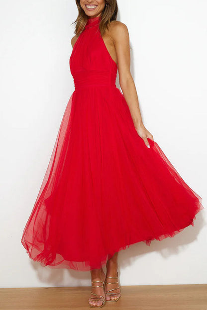 Pearlina - Vestido de malla elegante con cuello alto