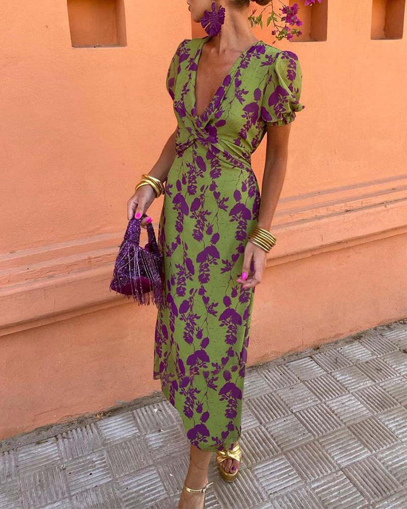 Della - Abito boho da donna con stampa floreale plissettata