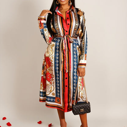 Marigold - Vestido Camisa de Manga Larga a Media Pantorrilla