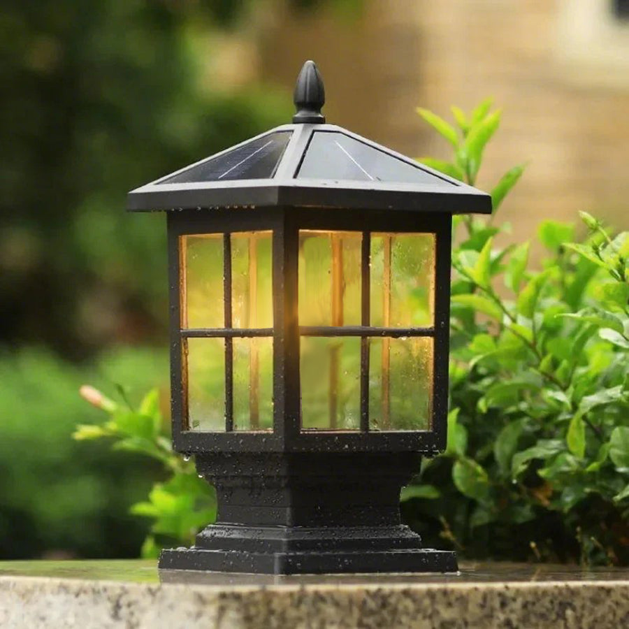 Luz de Poste de Jardín de Metal Negro Solar para Exterior
