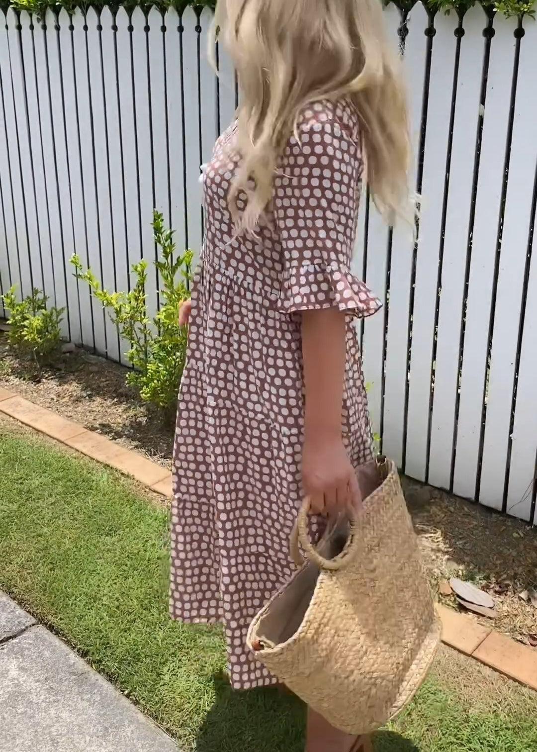 Rebecca - Vestido midi casual chic con mangas con volantes
