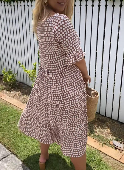 Rebecca - Vestido midi casual chic con mangas con volantes
