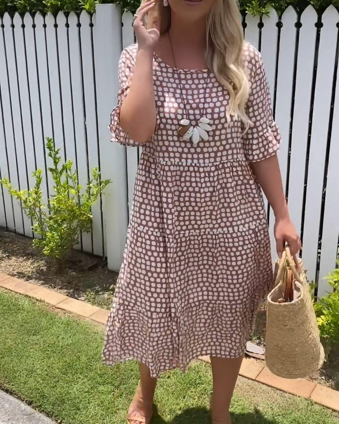 Rebecca - Vestido midi casual chic con mangas con volantes