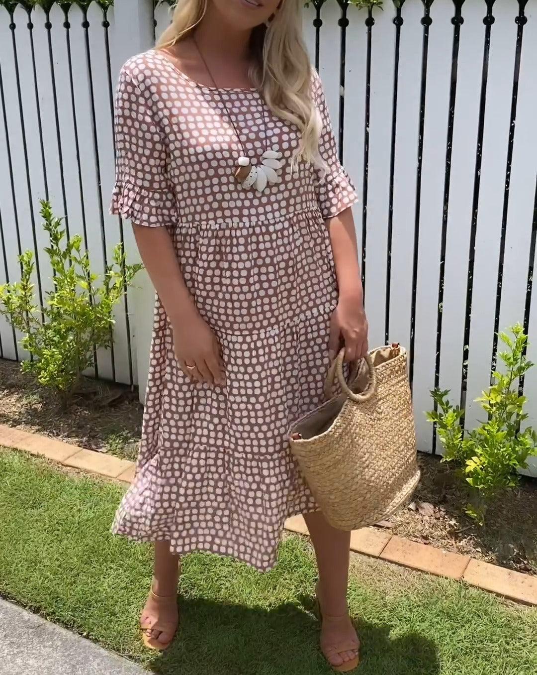Rebecca - Vestido midi casual chic con mangas con volantes