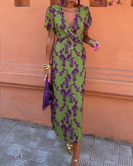 Della - Vestido bohemio plisado con estampado floral para mujer