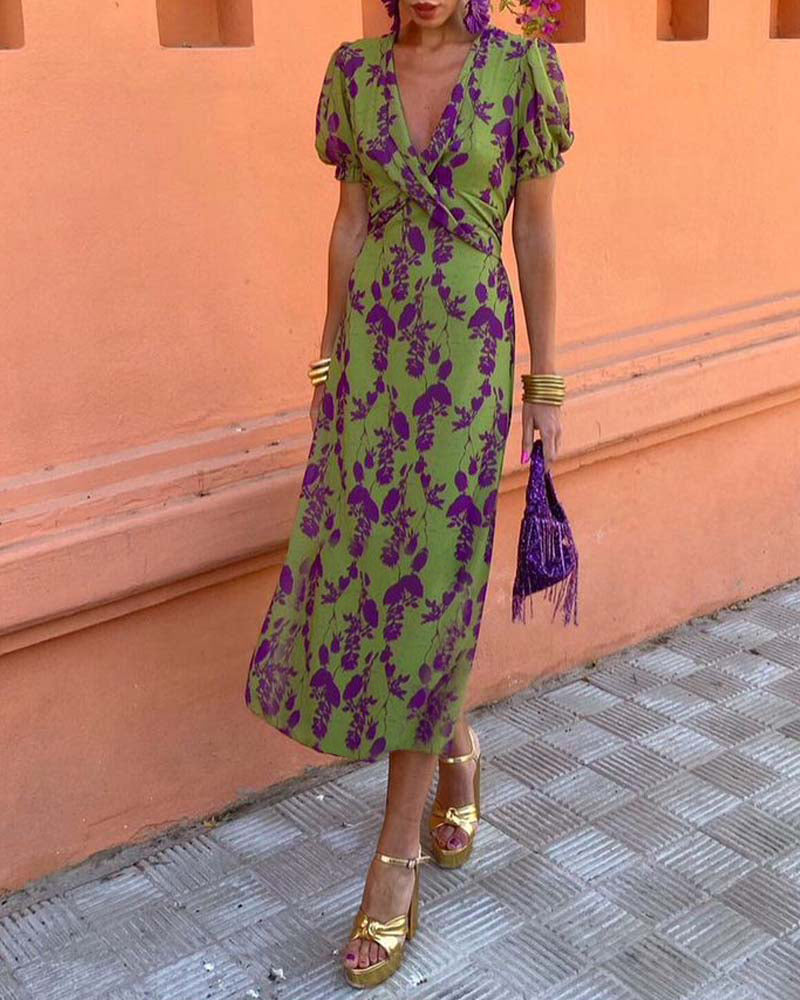 Della - Abito boho da donna con stampa floreale plissettata