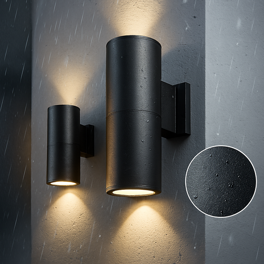 Lámpara de pared exterior con acabado de aluminio negro