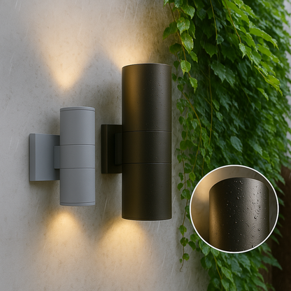 Lámpara de pared exterior con acabado de aluminio negro