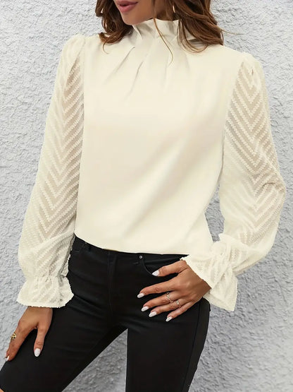 Kolbrun | Blusa plisada elegante con mangas de malla para mujeres