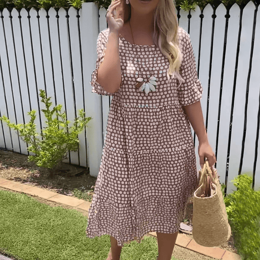 Zora | Vestido midi de manga corta color sable