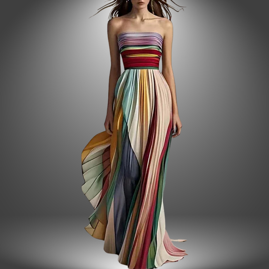 Dylan - Vestido largo maxi con top tubo de rayas coloridas