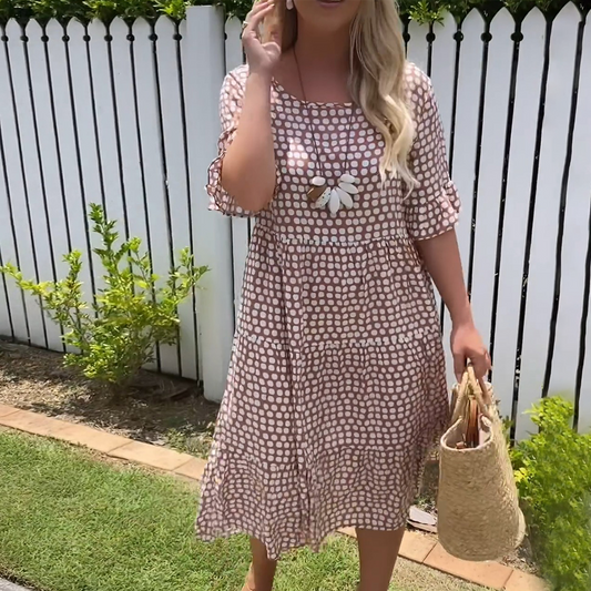 Rebecca - Vestido midi casual chic con mangas con volantes