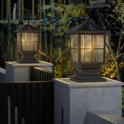 Luz de Poste de Jardín de Metal Negro Solar para Exterior