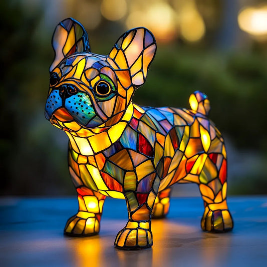 Handmade Stained Glass Dog Lamp – Warm Glow Light for Dog Lovers