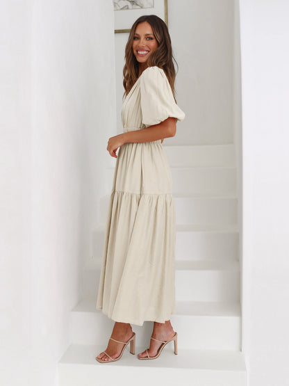 Catalina | Vestido con escote en V y mangas abullonadas