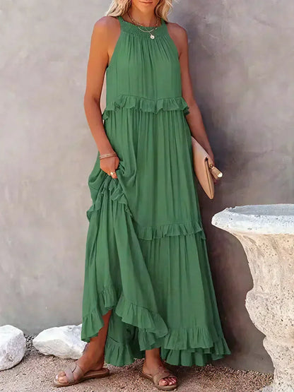 Delilah - Vestido elegante con cuello halter y ribete de volantes