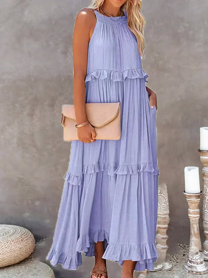Edna | Vestido maxi con volantes y cuello halter