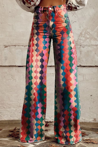 Lina | Pantalones de pierna ancha boho retro