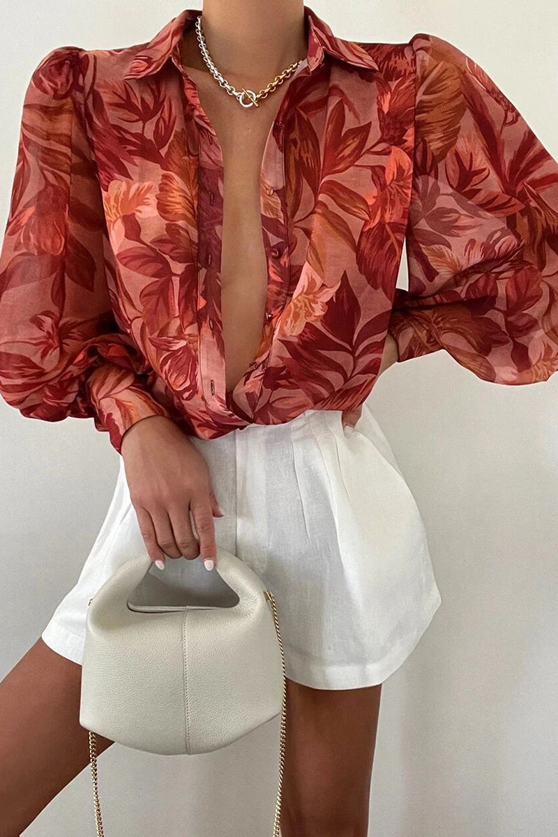 Jane | Blusa Floral con Mangas Abullonadas para Mujeres