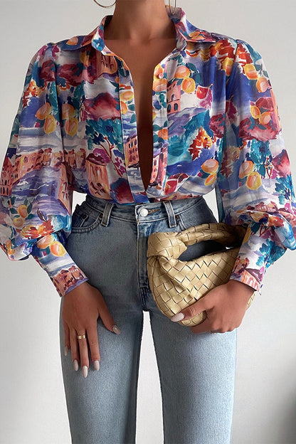 Jane | Blusa Floral con Mangas Abullonadas para Mujeres