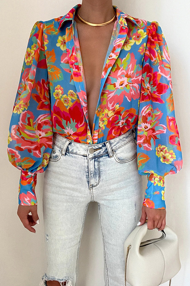 Jane | Blusa Floral con Mangas Abullonadas para Mujeres