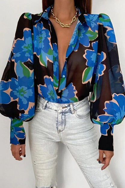 Jane | Blusa Floral con Mangas Abullonadas para Mujeres