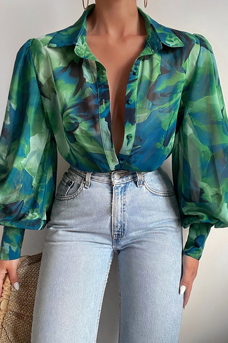 Jane | Blusa Floral con Mangas Abullonadas para Mujeres