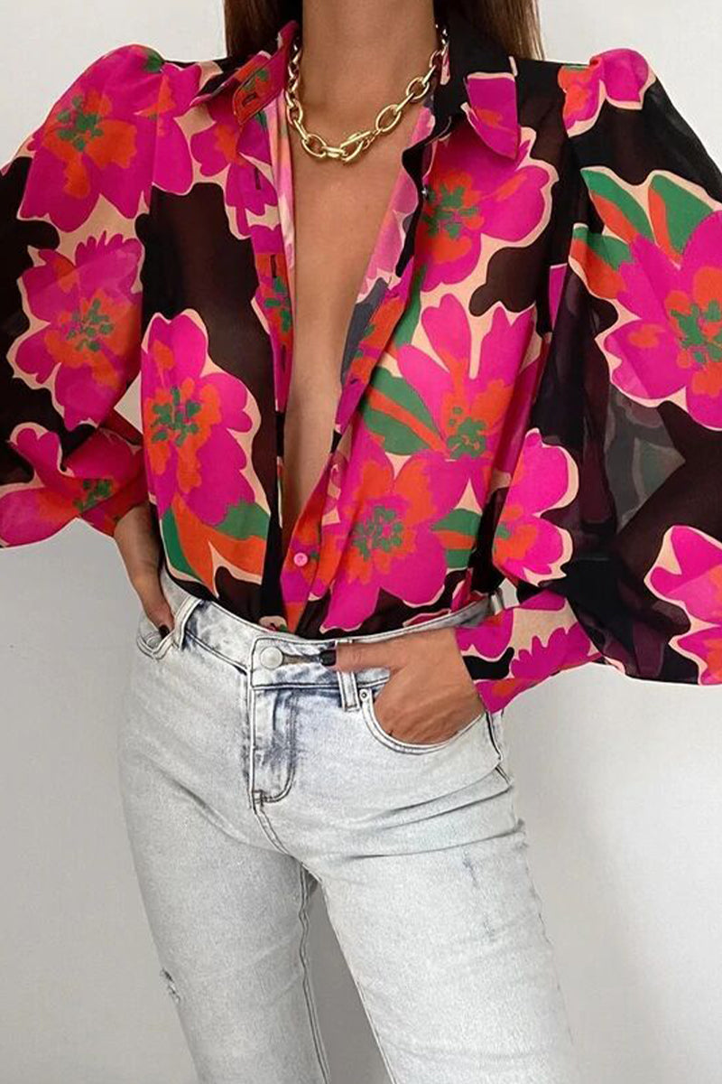 Jane | Blusa Floral con Mangas Abullonadas para Mujeres