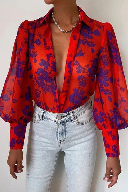 Jane | Blusa Floral con Mangas Abullonadas para Mujeres