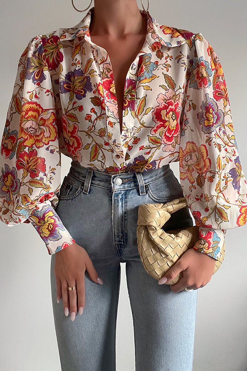 Jane | Blusa Floral con Mangas Abullonadas para Mujeres