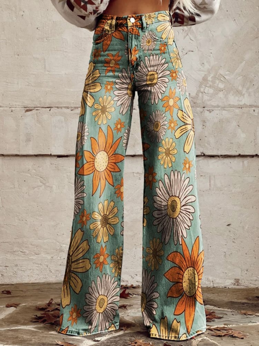 Vivian | Pantalones de pierna ancha con estampado floral vintage