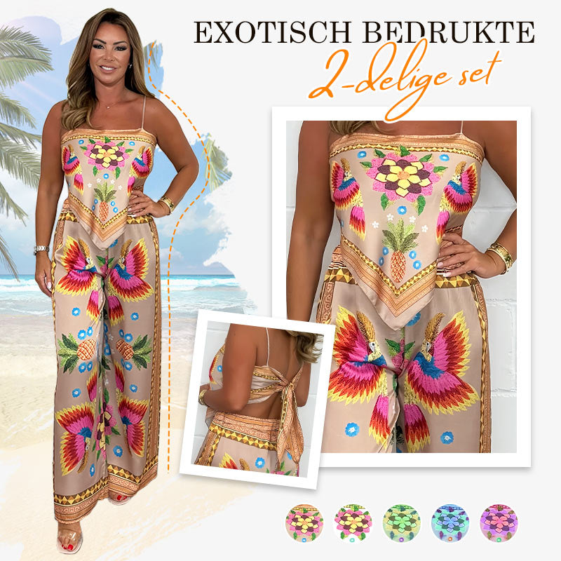 Conjunto de 2 piezas: Top estampado con tirantes finos Sabina y pantalones sueltos
