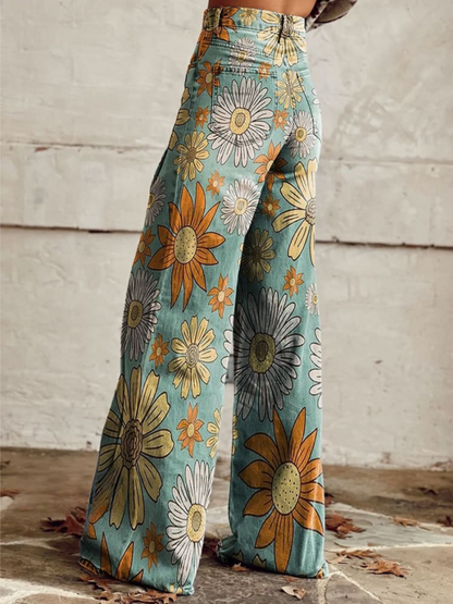 Vivian | Pantaloni a gamba larga con stampa floreale vintage