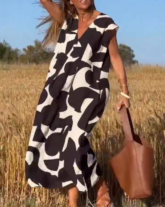 Elowen - Vestido sin mangas con estampado geométrico irregular