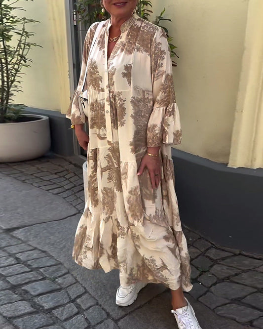 Giavanna - Vestido Largo Casual con Mangas Acampanadas Estampado