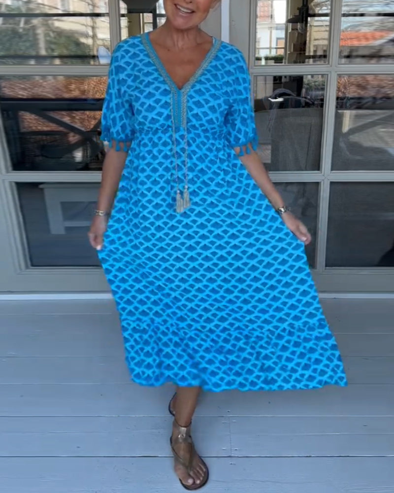 Winona - Vestido de verano con escote en V y flecos