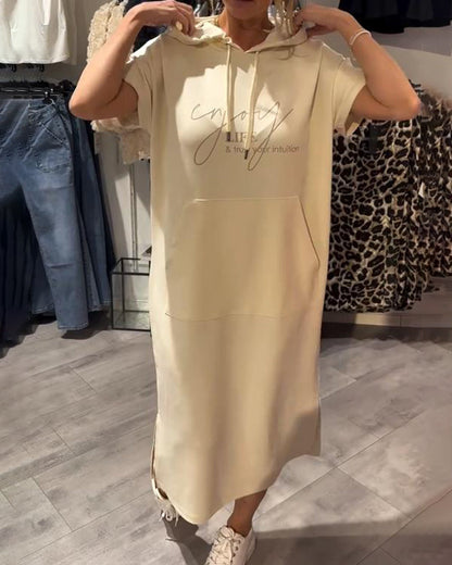 Parker - Vestido Casual con Capucha y Estampado de Letras