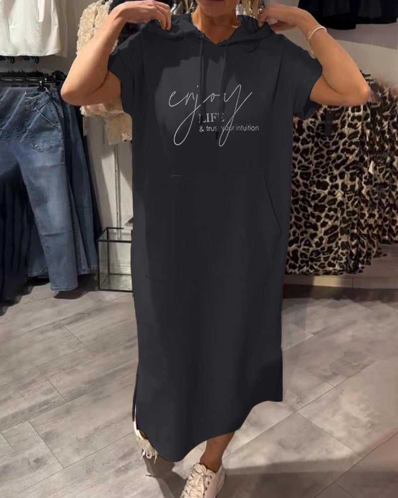 Parker - Vestido Casual con Capucha y Estampado de Letras