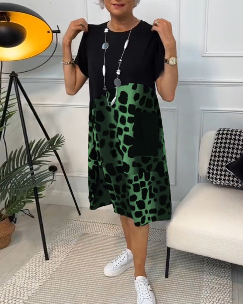 Allison - Vestido midi elegante de manga corta con estampado de leopardo