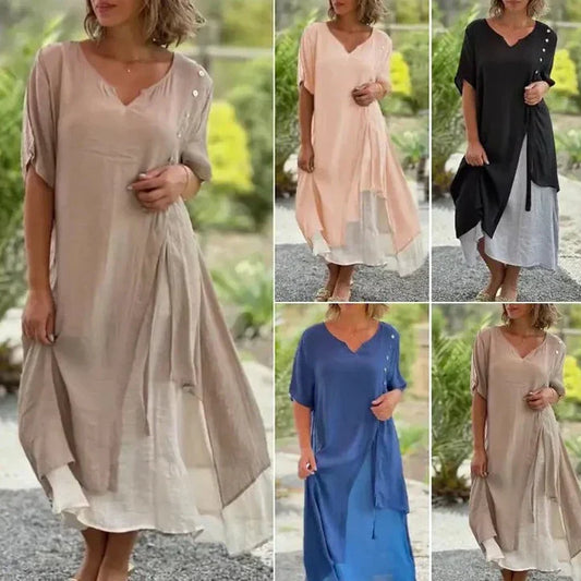 Vestido asimétrico de dos piezas con mangas cortas