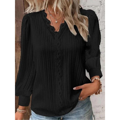 Shauna | Blusa de Encaje Elegante con Cuello en V y Manga Larga