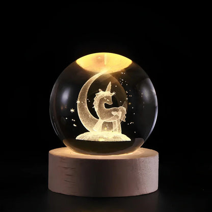 Luz nocturna LED con esfera de cristal 3D