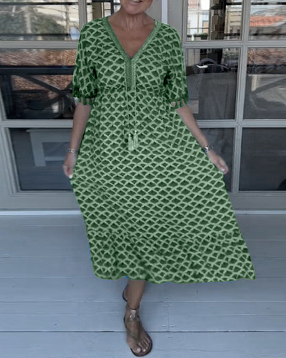 Winona - Vestido de verano con escote en V y flecos