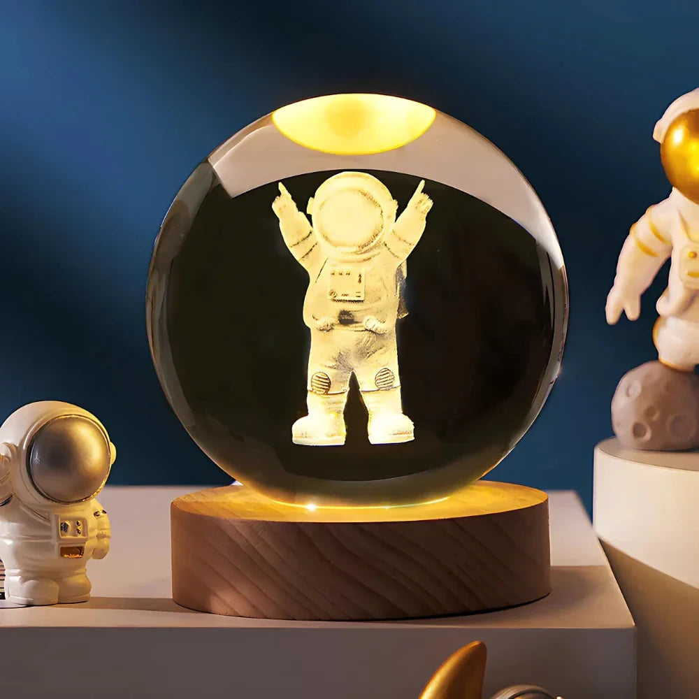 Luz nocturna LED con esfera de cristal 3D
