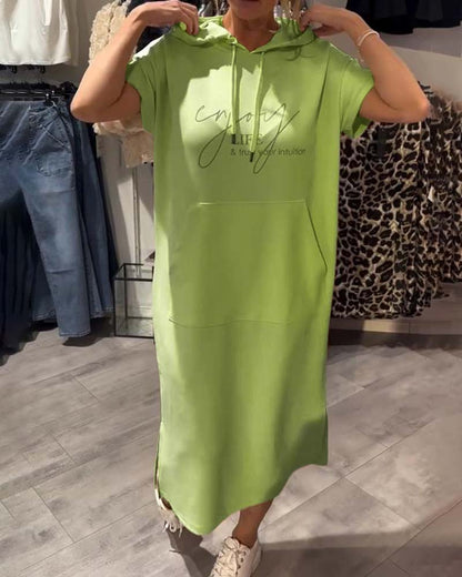 Parker - Vestido Casual con Capucha y Estampado de Letras