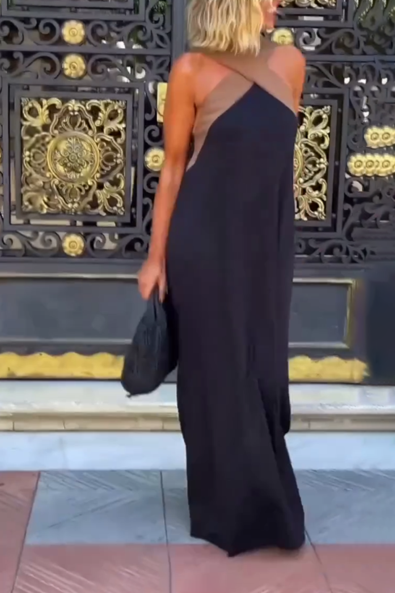 Vestido sin mangas con cuello halter cruzado Melina y costuras